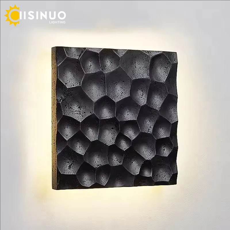 

Wabi-Sabi Style Travertine Wall Lamp Natural Yellow/Black Stone Light Indoor Outdoor Decora Lighting for Bedroom Corridor Garden