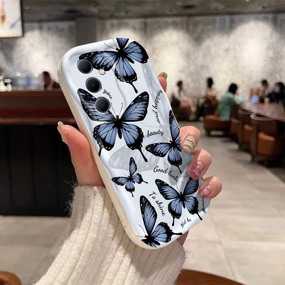 Cute blue retro butterfly 3D Wave Phone Case For Samsung Galaxy S24 S23 S21 S20 FE Plus Ultra 4G 5G Soft Silicone Back Cover image 5
