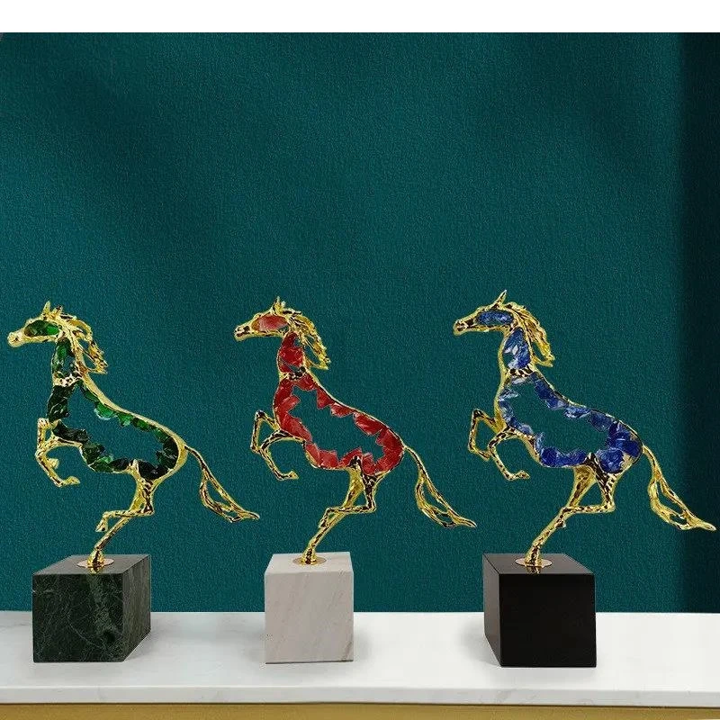 Horse Ornaments Light Luxury Office Metal Crystal Crafts Living Room Entrance Sculpture Home Decoration Art