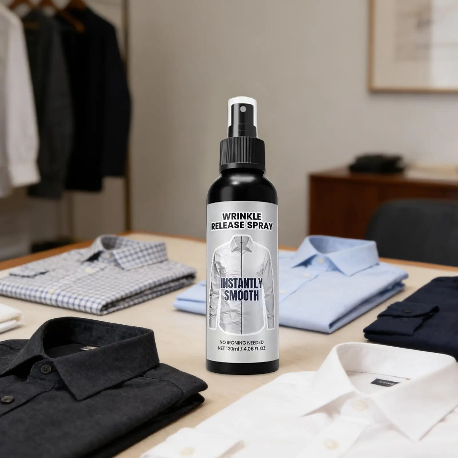 120ml Wrinkle Remover Spray For Clothes Quick Fabric Smoothing Solution C rease Eliminator For Shirts Dresses Suits, Travel Home