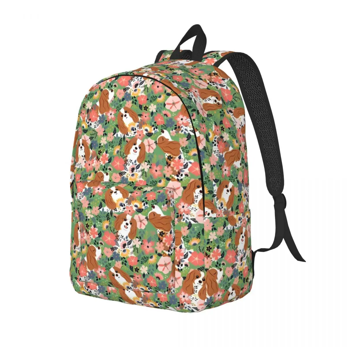 Mochila clásica bonita de Cavalier King Charles Spaniel Garden, mochila de dibujos animados para negocios al aire libre para hombres y mujeres, bolsas de lona para ordenador portátil