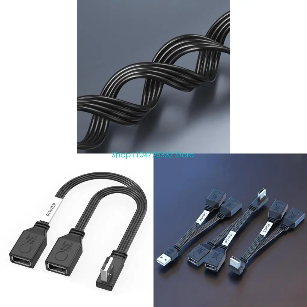 P5EA 65W USB Splitter Cable 1 Male to 2 Female Extension Adapter for Charging and Data Transfer 90 Degree