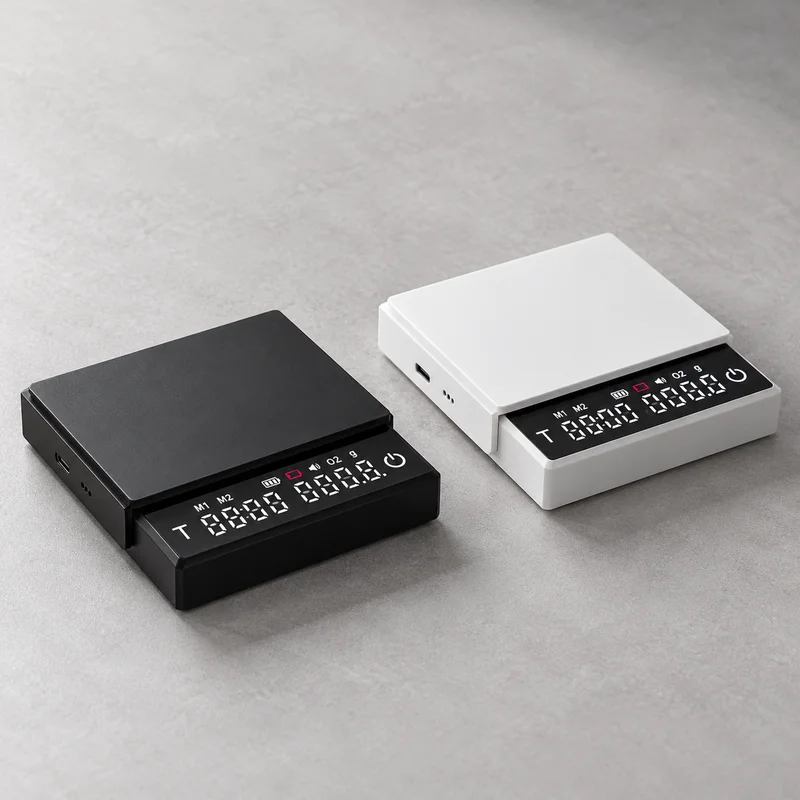BIGE Mini Rechargeable Coffee Scale with Timer, 0.1g Precision, 0.3–2000g Range, Black or White