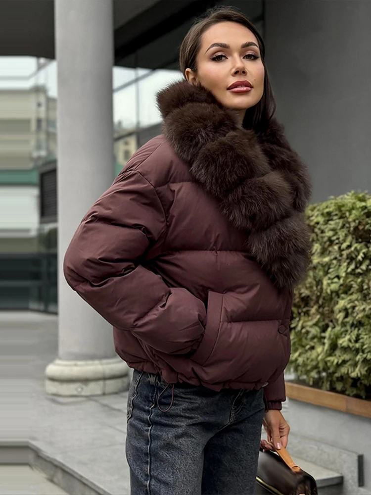 Fashion Solid Women's Puffer Jacket Faux Fur Collar Splice Long Sleeves Short Loose Coat Chic 2026 Autumn Winter New Daily Wear 1
