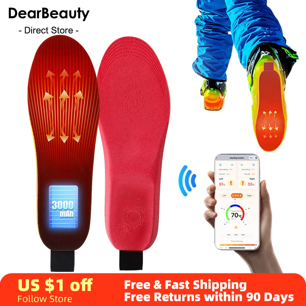 

Перезаряжаемые стельки с подогревом и управлением через приложение, 3000 мАч, стелька с электрическим подогревом для зимних ног, теплые 3-скоростные стельки с подогревом для обуви