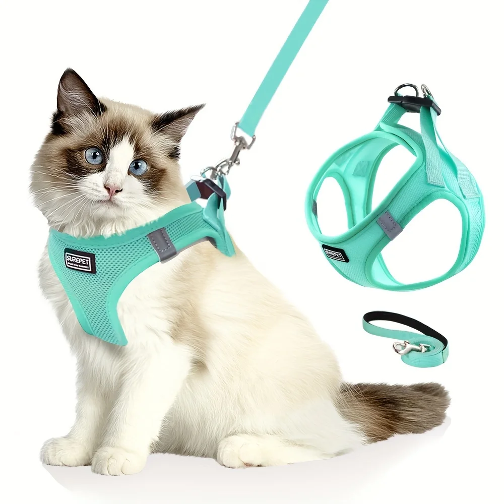 Arnés ajustable para gatos con cinta reflectante, chaleco suave y transpirable, adecuado para caminar y prevenir la escape.