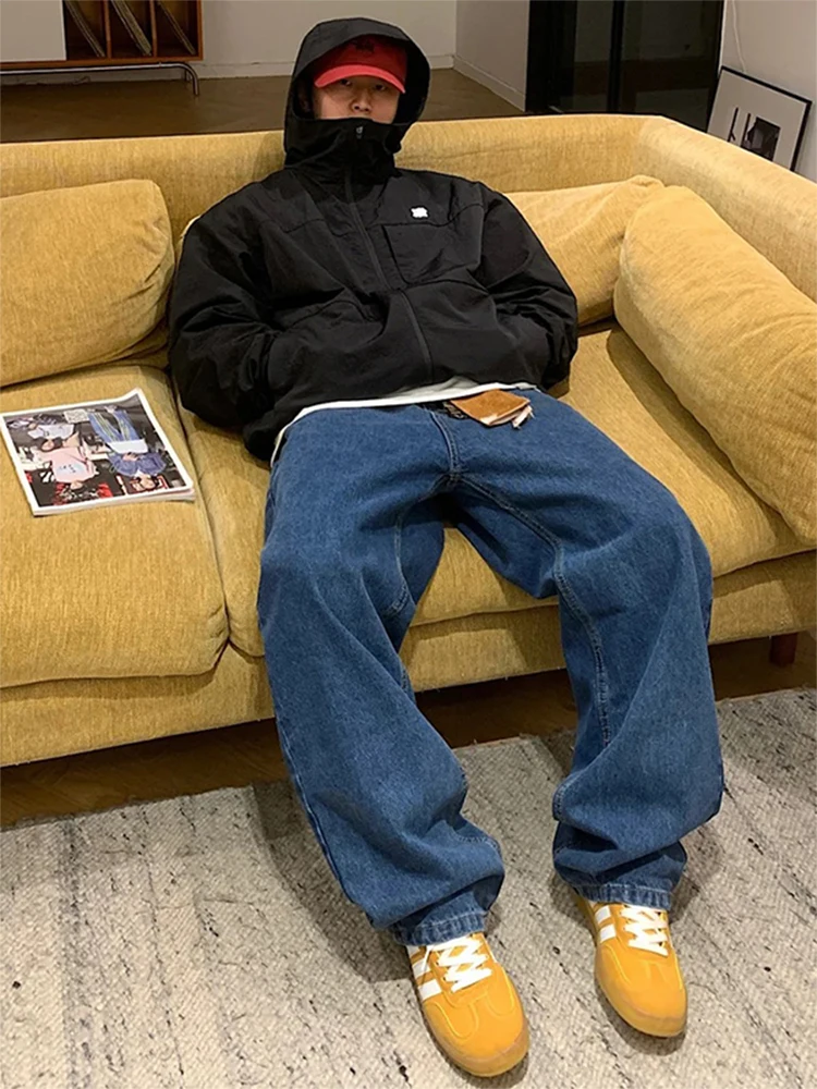 

Retro American Blue Waed Wide Leg Jeans Casual Loose Fit Straight Tube Long Pants for Teenagers All Seasons Faionable