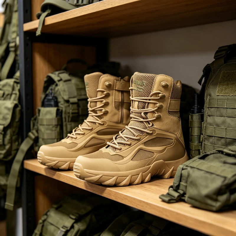 Outdoor High-Top Boots Non-Slip Men Motorcycle Boots Tactical Special Forces Field Man Shoes Lightweight Men's Outdoor Casual Hiking Boots view 5