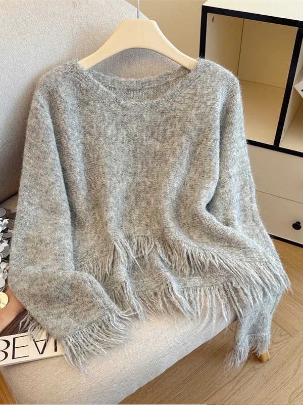 

ort Вязаный свитер женский модный потертый осенне-зимний универсальный маленький размер ленивый высококачественный слэ Гуанчжоу тринадцатый...