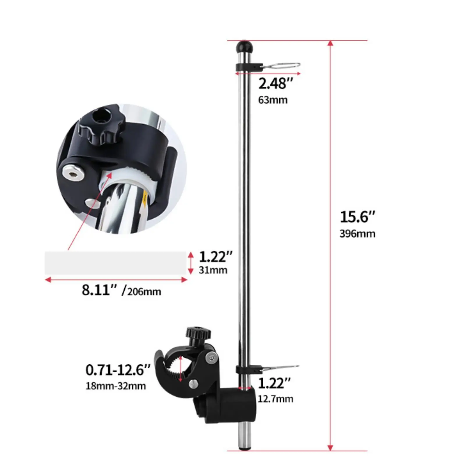 Stainless Steel Marine Flag Mount Adjustable Holder Outdoor Weatherproof Flagpole Stand for Boat Rail Attachment