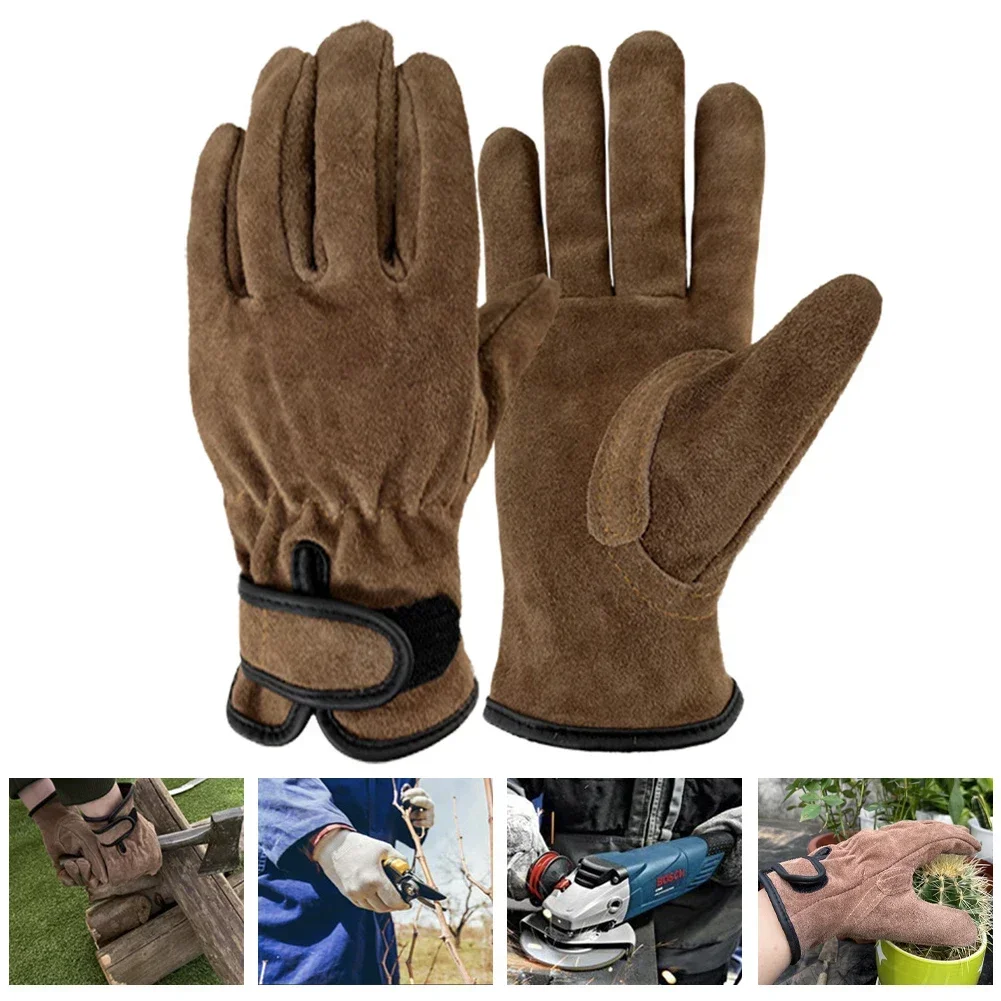 Guantes Protectores de cuero de vaca para exteriores, guantes de trabajo ignífugos, antideslizantes, para soldadura y jardinería, 1 par