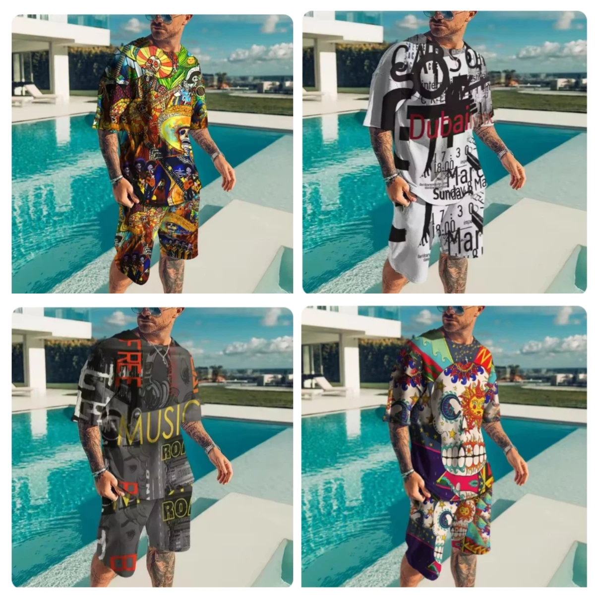 

25-26 Summer Hot-selling Fashion Trend Luxury Suit 3D Printing American Street Breathable Quick-drying T-shirt Shorts Set