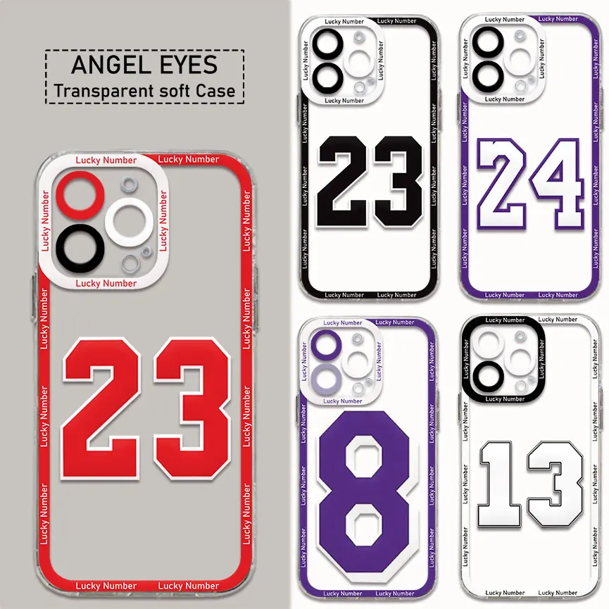 Basketball Football Lucky Number 23 24 Phone Case For Samsung S24 S23 S22 S21 S10 FE Note20 Ultra Lite 5G Clear Soft TPU Cover