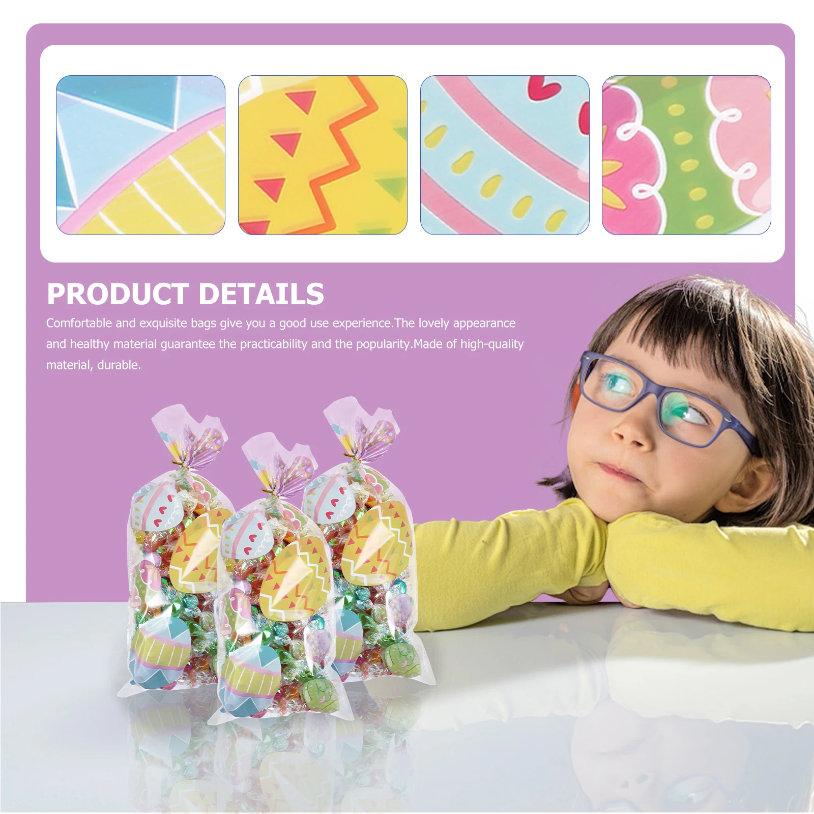 

300 pcs Rabbit Easter Egg Bags Transparent Wrappers 2x Abstract Bunny Twine Packing Snacks Cookies