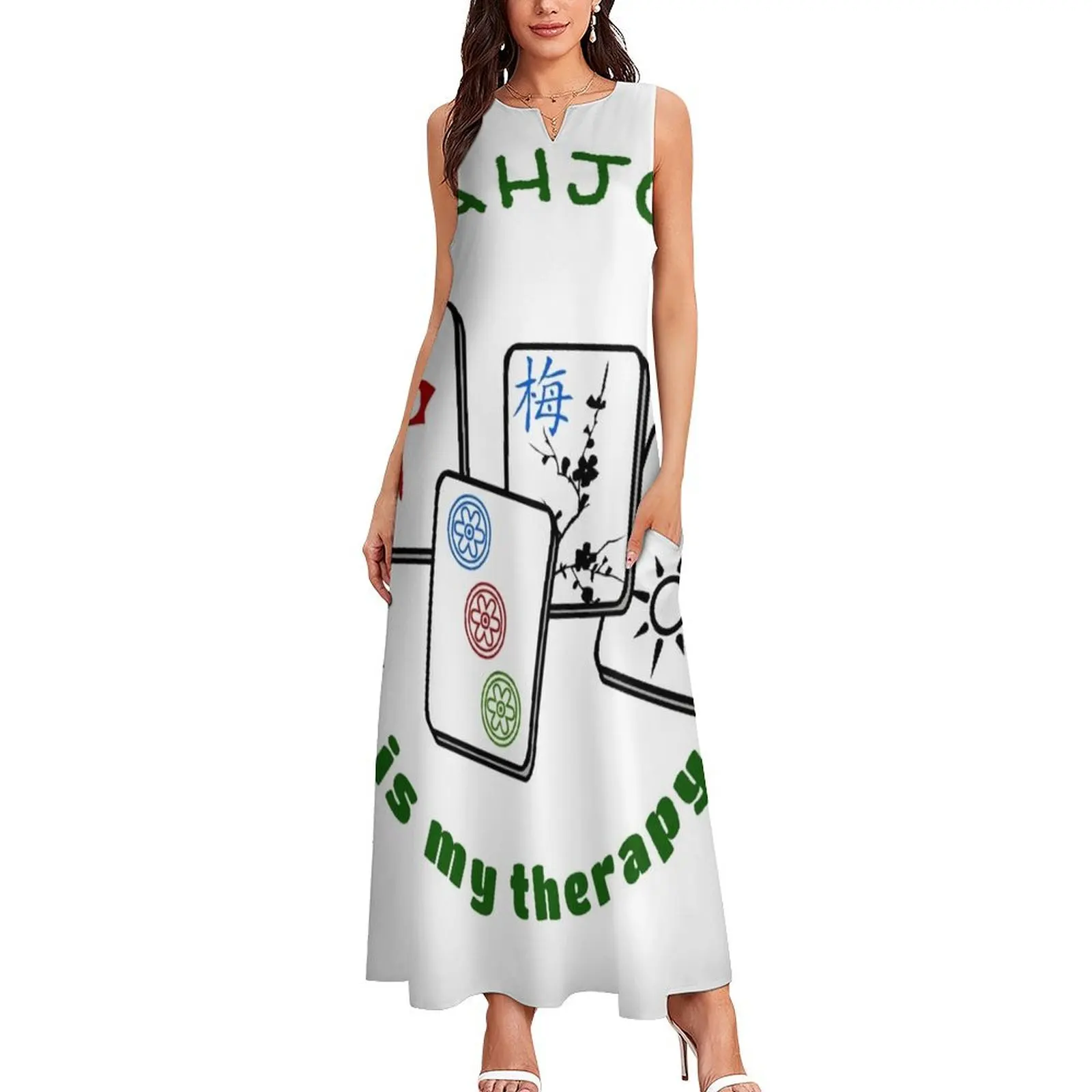 Mahjong Mah jongg game is my therapy set, gifts, tiles, table shirts, cards, bag Long Dress dress summer Women's summer skirt