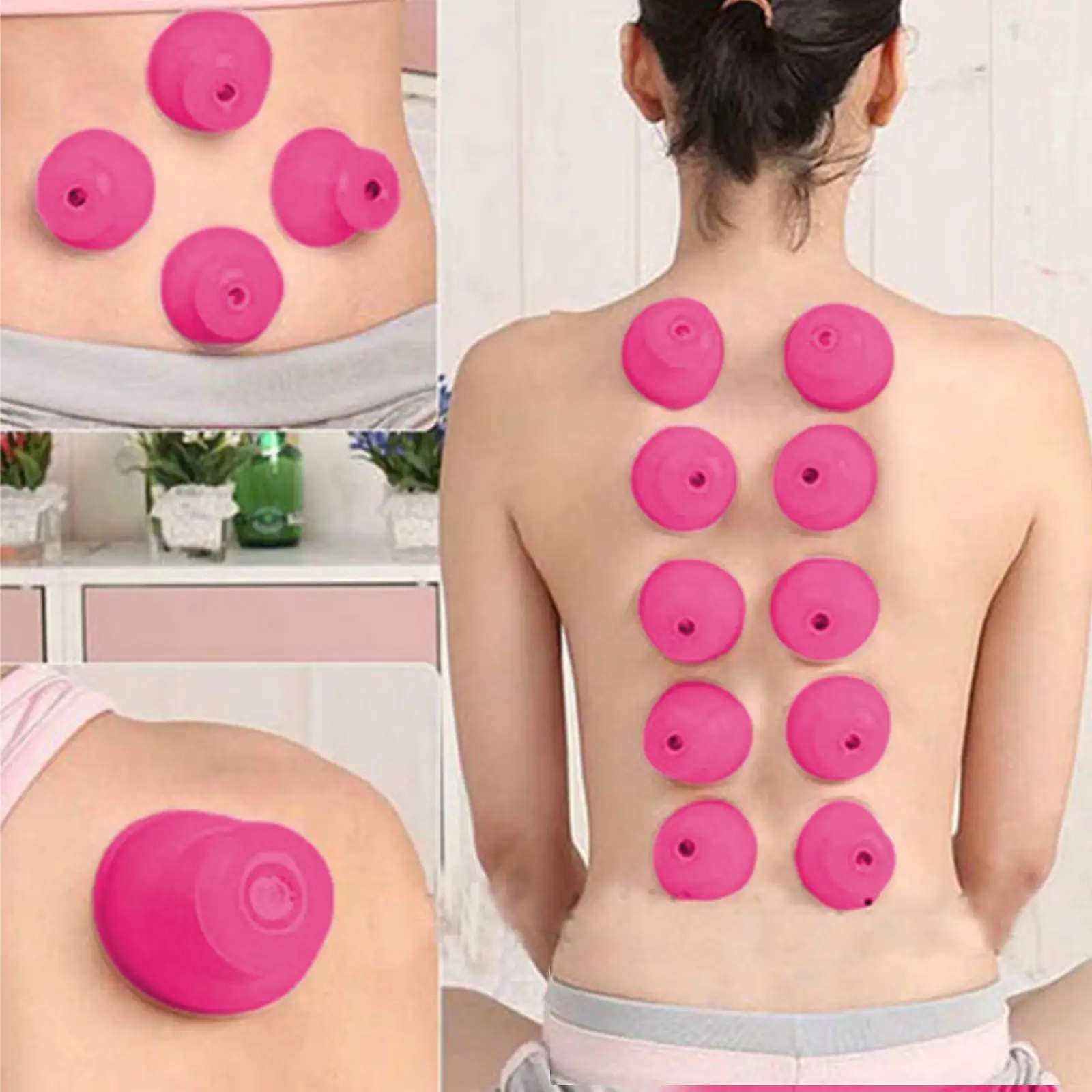 Vacuum Suction Cupping Silicone Massage Cup Pink Therapy Jar for Swelling Reduction and Home Use