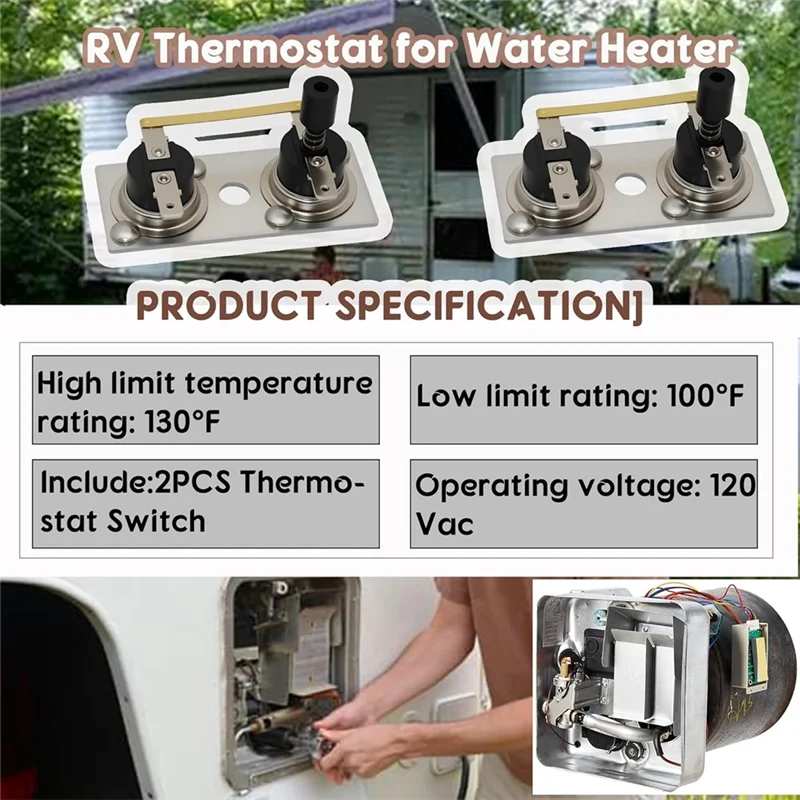 Interruptor do termostato de 2 pces 232306 compatível com peças do aquecedor de água suburbana-rv 120v, termostato do aquecedor de água rv