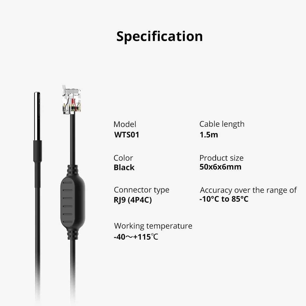 SONOFF-Sensor de temperatura WTS01 RJ9(4P4C), conector impermeable para Sonoff TH Elite, accesorio de origen, interruptor de casa inteligente