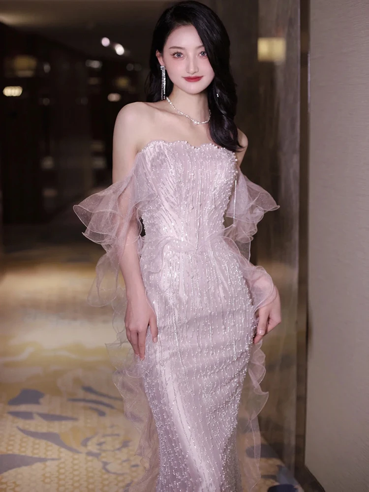 

Fishtail off-Shoulder Toast Dress Bride High-End French Style Fairy Temperamental Engagement Annual Meeting Host Performance