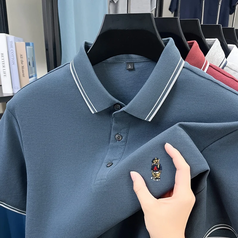 

100% pure cotton luxury trend embroidered gentleman bear short polo shirt summer comfortable breathable T-shirt high-quality top