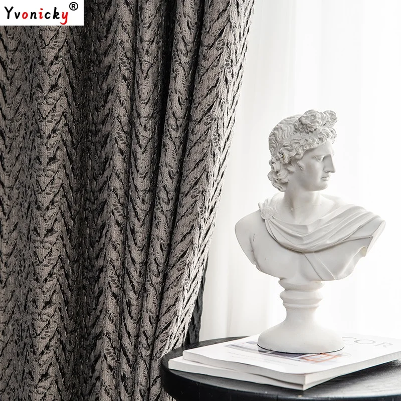 

Nordic Thicken Cotton Linen Blackout Curtain for Living Room Grey Jacquard Sound Heat Insulation Window Drapes 350cm Length