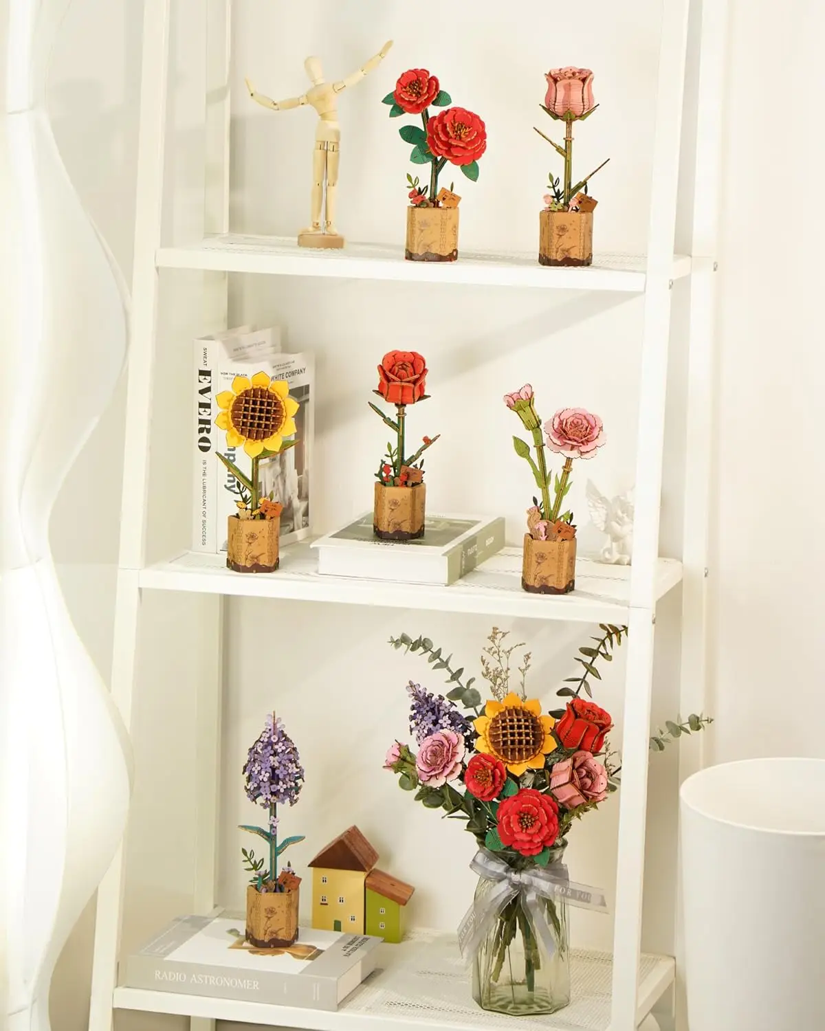 ROKR 3D Wooden Rose Bouquet - DIY Adjustable Flower Model Kit, No Glue Required. Suitable for adults for home and table decoration. Suitable for adults and teenagers. It is a Valentine's Day gift for women (multiple flower types available)