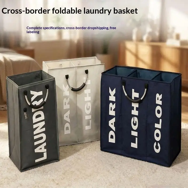 Foldable Waterproof Laundry Hamper With 1 2 3 Sorting Compartments Sturdy Handles For Bedroom Bathroom Clothes Storage Organizat