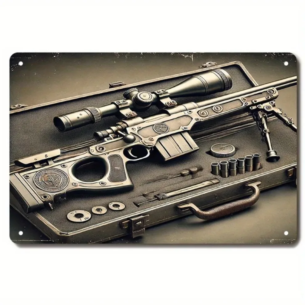 True Man's Toys 2D-Scharfschützengewehr-Metallwandkunst mit Etui – realistische Eisendekoration für Zuhause, perfekt für Weihnachten und Halloween