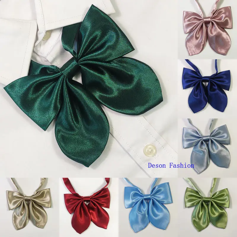 

2022 Lady Tie Uniform NeckWear Bowtie Women Cravat Female Solid Satin Ascot for Students LH2102