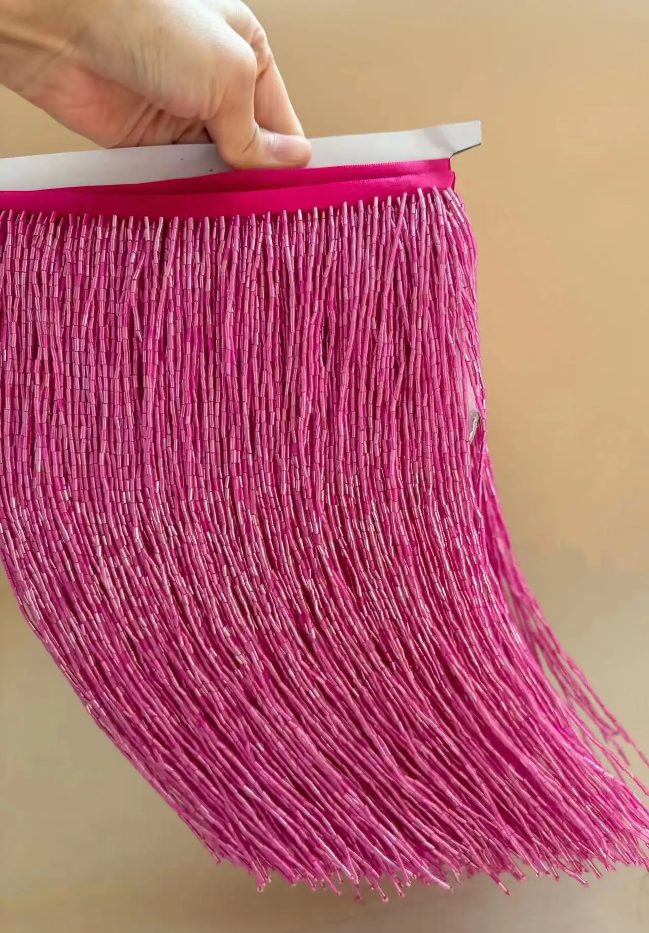 1 Yard Hot Pink Bead Trimming 30 cm Width Fringe Tassel Ribbon for Dance Costume,Couture Dress,DIY Clothing,Stage Performance