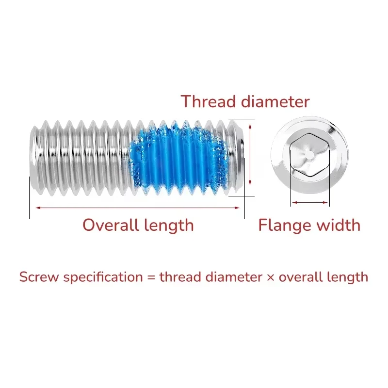 M2.5 M3 M4 M5 M6 M8 304 Stainless Steel Headless Hexagon Flat Screw Blue Dispensing Anti-Loosening Screws