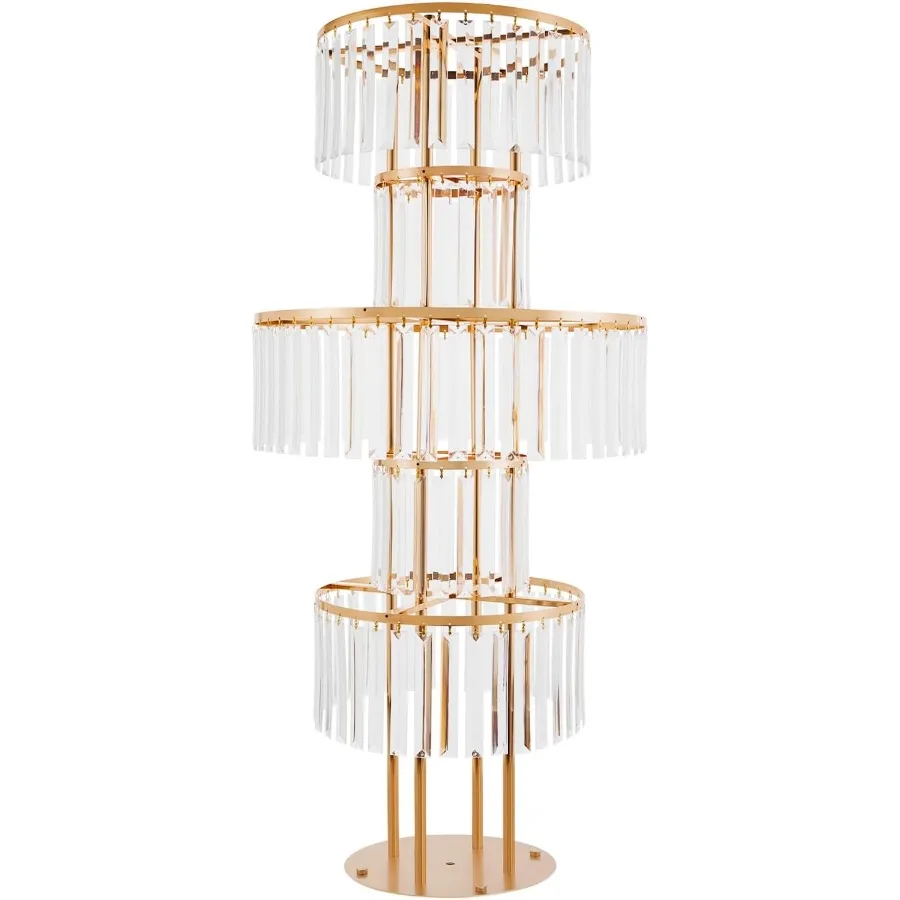 2 قطعة حامل زهور مستدير ذهبي 43.3 بوصة 5 طبقات مع مزهرية كريستالية لتزيين حفلات الزفاف وأعياد الميلاد عرض قاعدة أنيقة