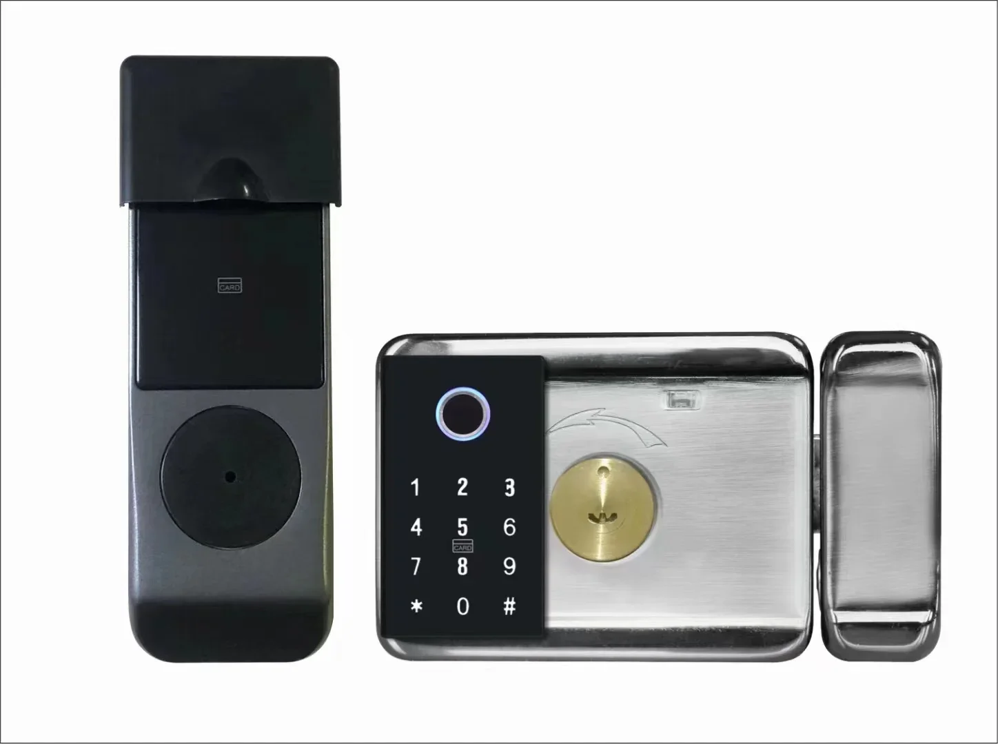 stainless steel electronic main smart automatic outdoor double cam finger print safe door dual fechadura digital rim gate lock