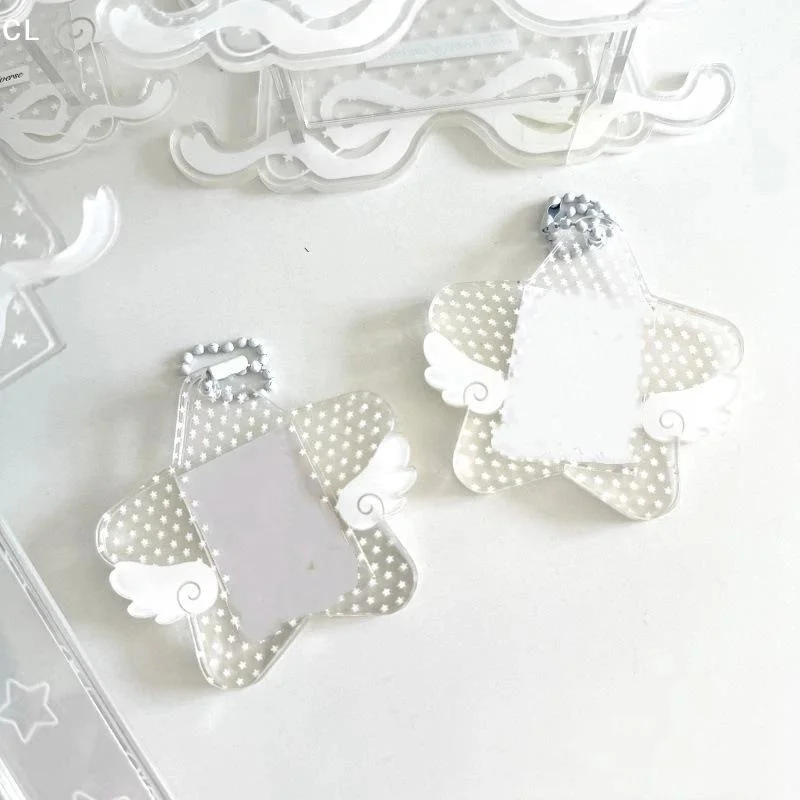 Star Wings Series Photocard Holder Five-pointed Star Wing 1 Inch Idol Photo Protective Case Transparent Acrylic Frame Keychain