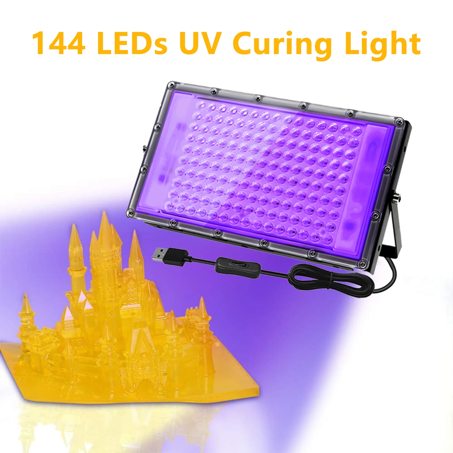 144 LEDs 3D Printing UV Curing Light for Solidify Photosensitive Resin, DIY Curing Enclosure, 5V Input, 1.5M USB Power cord