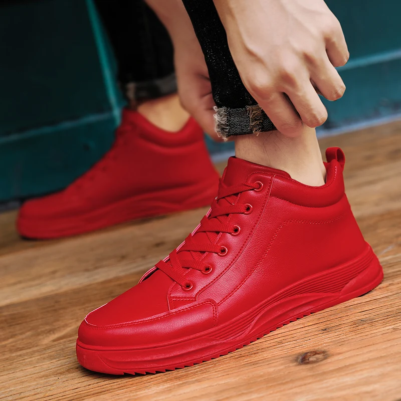 Para czerwone męskie trampki moda wysokie góry męskie buty duże rozmiary 46 hiphopowy sweter buty deskorolkowe męskie obuwie platformowe