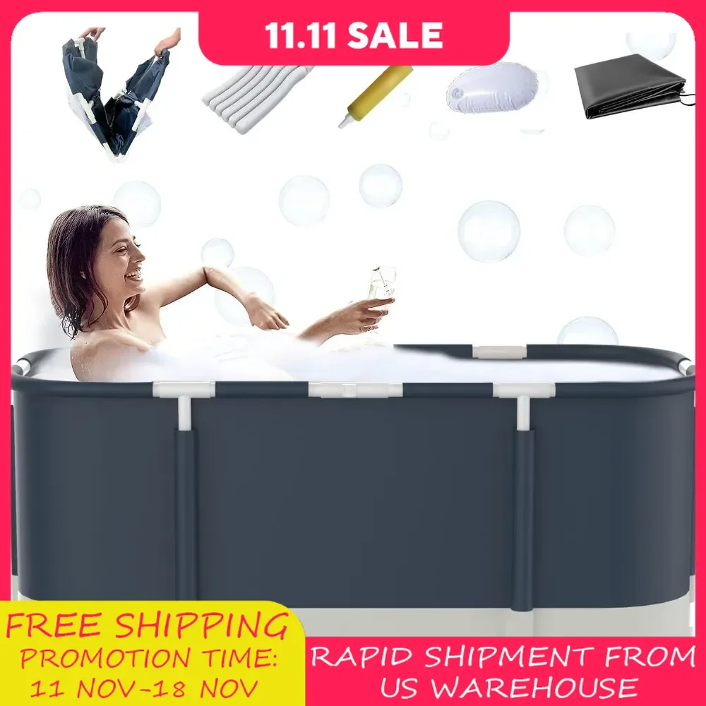 Portable Bathtub for Shower Stall, Large 47 Inch Foldable Soaking Bathing Tub Adults, Separate Family Bathroom SPA Collapsible