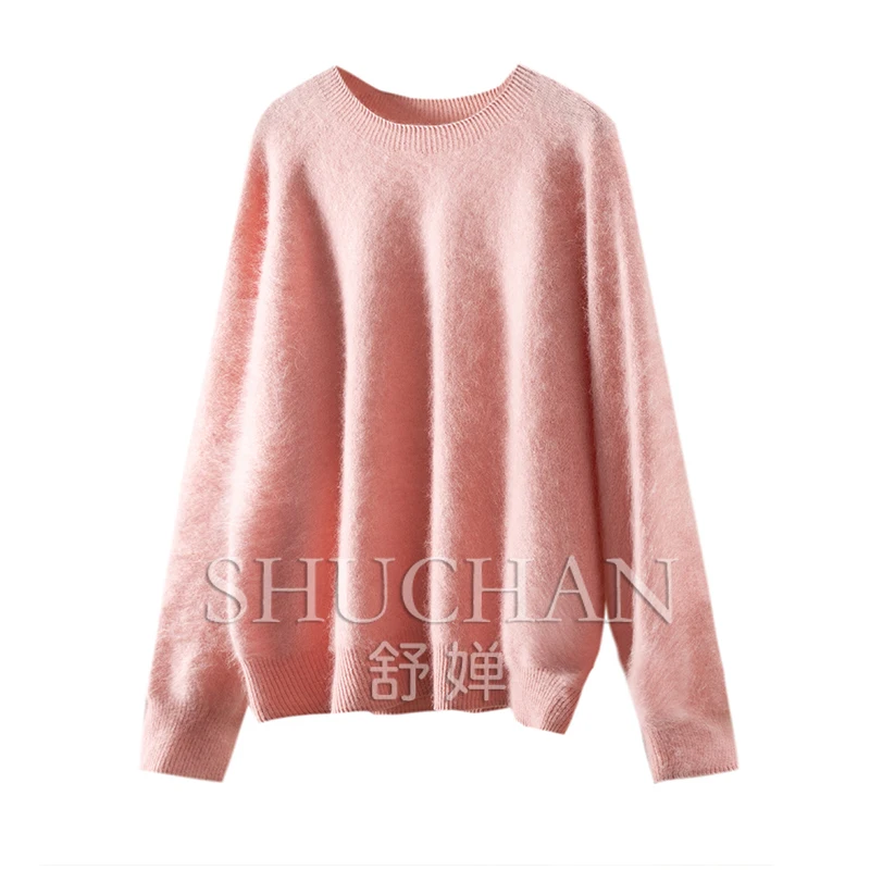 

New Seamless Integrated Cashmere Wool Crew Neck Fleece Sweater Women's 68C1 Long Sleeve Top Pullover