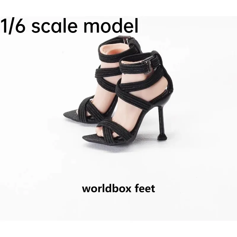 

1/6 Scale Female Soldier Black Elastic Strap High Heel Sandals Shoes Model Fit 12" Worldbox TBL VCD-01 Action Figure Body Dolls