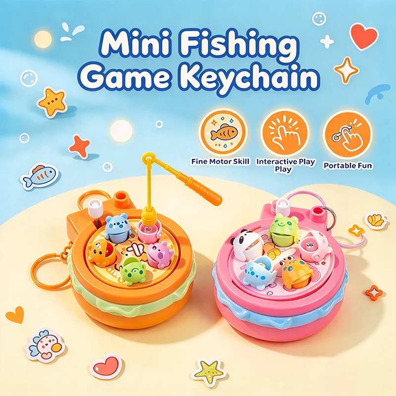 Mini Magnetic Rotating Fishing Game Keychain Fidget Toy Pocket Game Fine Motor Skill Educational Party Favor Backpack Charm Gift