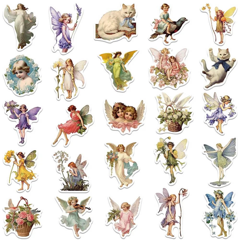 50PCS Fairy Tale Oil Painting Elf Art Cartoon Vintage Stickers for Kids DIY Laptop Skateboard Scrapbook Motorcycle Decals Gift