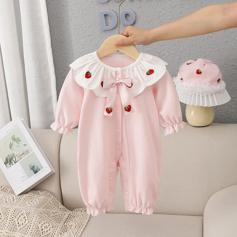 

Spring 2024 new baby onesie Baby strawberry long-sleeved crawl suit newborn baby Fanny coat