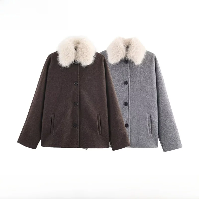 

Осень-зима, Новое поступление, женское модное двухцветное шерстяное пальто с меховым воротником, универсальное уличное пальто из полиэфирного волокна