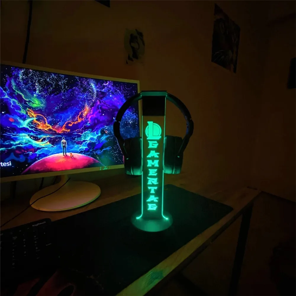 League of Legends Personalized LED Neon Sign Lights Headphone Stand Gamertag 3D RGB Night Lamp for Game Room Desk Decorations