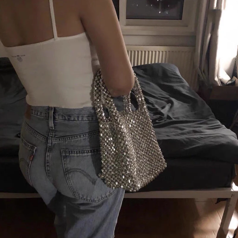 Silber große Kapazität Perlen klar Geldbörsen Handtaschen handgemachte Geldbörse Frauen Handtasche Luxus Tasche Bücher und Handtaschen weiblich