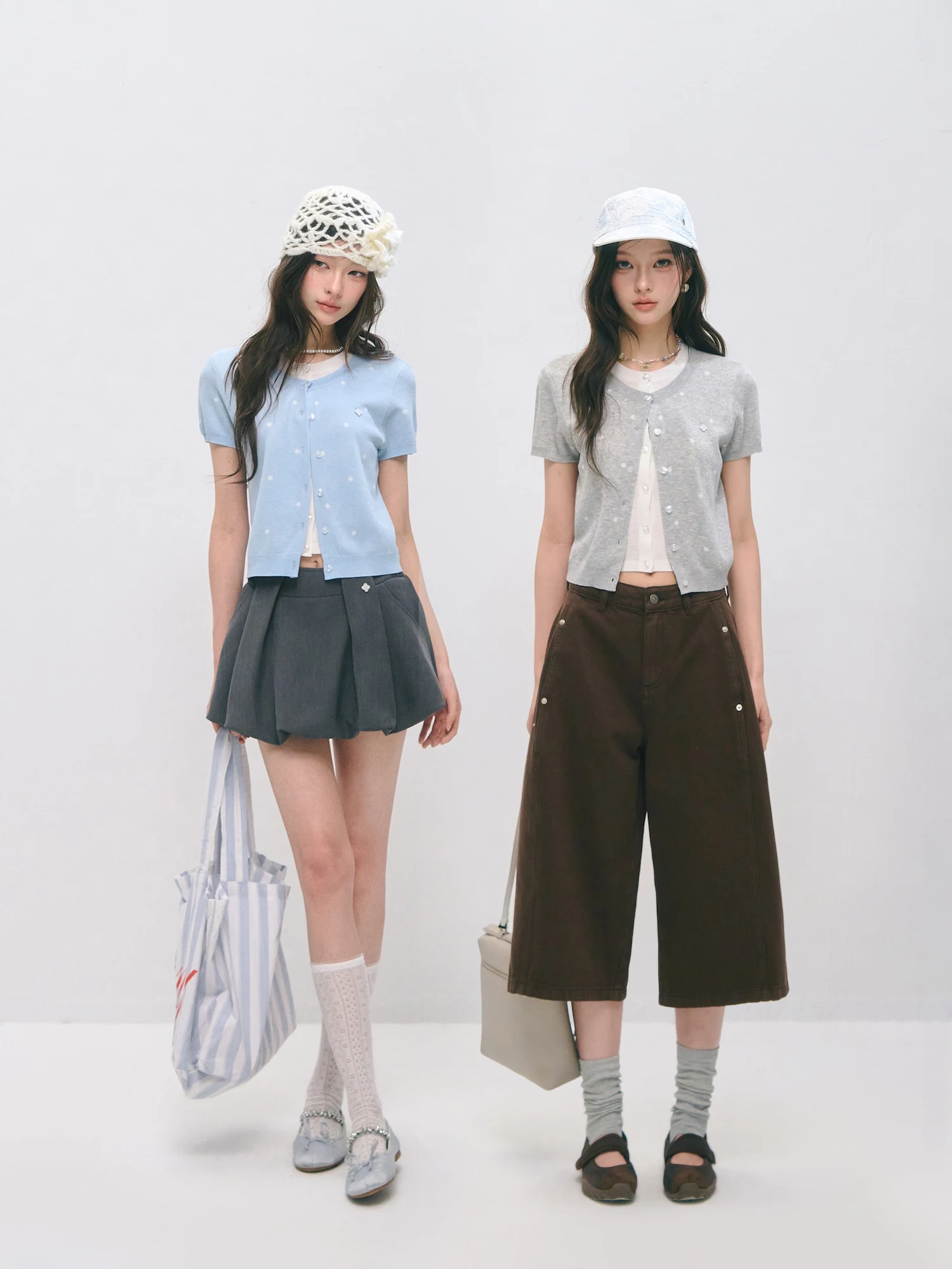 

SOMESOWE Polka Dot Knitted Short Sleeve Fake Two-Piece Casual Style Regular Fit Women's Top round Neck Spring Season