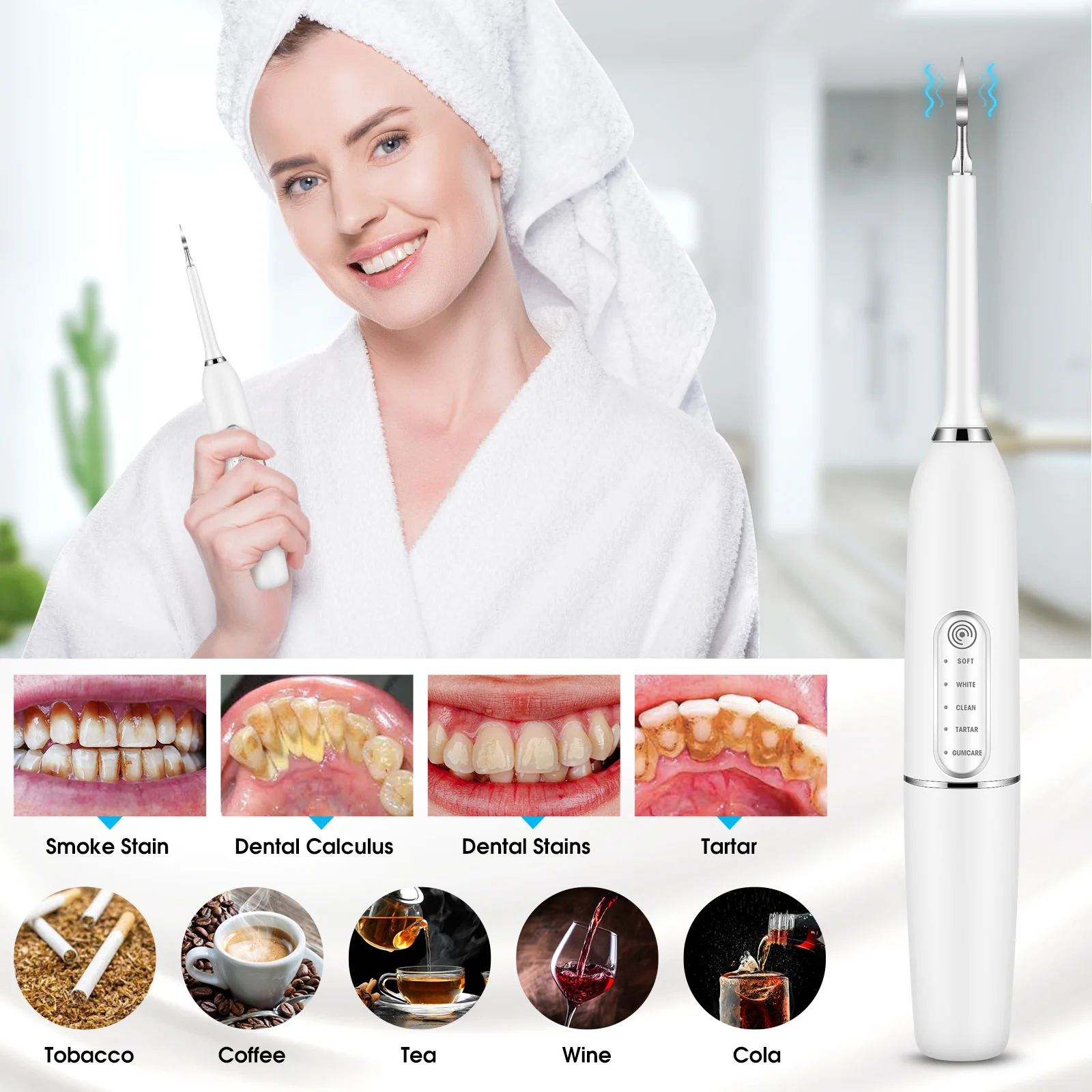 Ultrasonic Electric Sonic Dental Scaler Stain Tartar Calculus Remover Teeth Whitening Cleaning Waterproof Electric Toothbrush