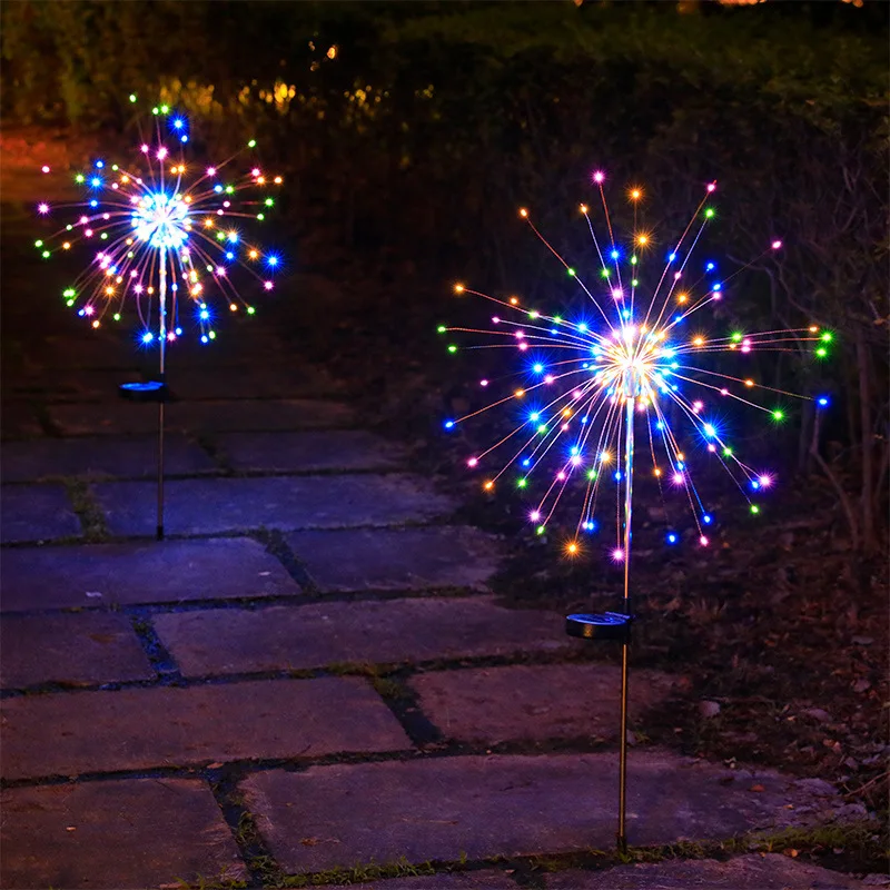 2Pcs/lot LED Solar Fireworks Lights Waterproof Outdoor Dandelion Flash String Fairy Lights for Garden Landscape Lawn Decor 002