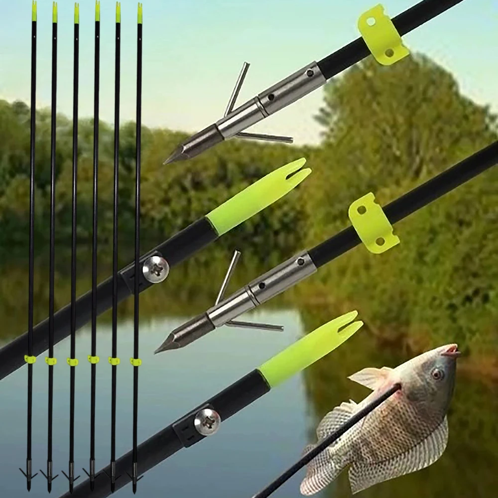 Archery Bowfishing Arrows 8mm Solid Fiberglass Shaft Steel Barb Grapple Arrowhead Yellow Slider for Hunting Compound Bow Fishing