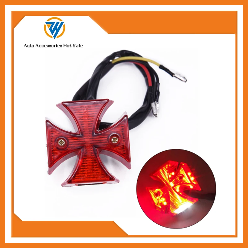 Brake Motorcycle Tail Light Running Maltese Cross LED Rear License Universal Quads Chrome ABS Choppers Dirt Bike